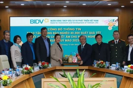 Suất quà Tết với các nhu yếu phẩm cho người nghèo đón Tết. (Ảnh: Vietnam+)