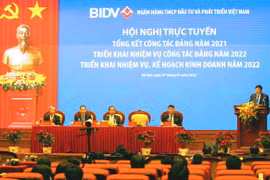Toàn cảnh hội nghị trực tuyến của BIDV. (Ảnh: Vietnam+)