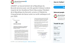 Thông báo của chính phủ Burundi. (Ảnh: Twitter)