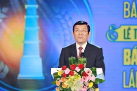 Chủ tịch nước Trương Tấn Sang phát biểu tại buổi lễ. (Ảnh: Minh Quyết/TTXVN)