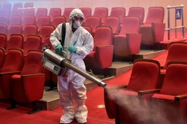 Nhân viên y tế Hàn Quốc phun thuốc khử trùng nhằm ngăn ngừa MERS lây lan tại Seoul ngày 12/6. (Nguồn: AFP/TTXVN)