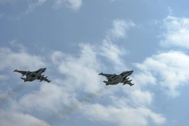 Máy bay cường kích Su-25 trong một cuộc diễn tập ở Moskva ngày 20/4. (Nguồn: Sputnik/AFP/TTXVN)