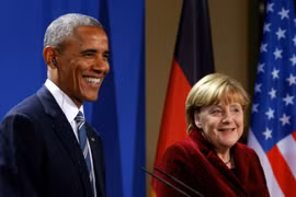 Thủ tướng Đức Angela Merkel và Tổng thống Mỹ Barack Obama. (Nguồn: Reuters)