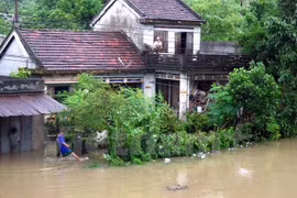 Hàng nghìn nhà dân ở huyện Tuy An và Đồng Xuân bị ngập. (Ảnh: Thế Lập/Vietnam+)