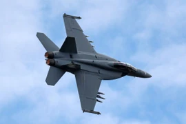 Máy bay Boeing F/A-18 Super Hornet bay trình diễn tại Triển lãm hàng không Farnborough ở Anh ngày 12/7. (Nguồn: AFP/TTXVN)