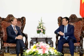  Phó Thủ tướng Vương Đình Huệ tiếp Đại sứ, Trưởng phái đoàn EU tại Việt Nam Bruno Angelet. (Ảnh: An Đăng/TTXVN)
