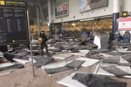 Hiện trường vụ nổ tại sân bay Brussels ngày 22/3. (Nguồn: AFP/TTXVN)