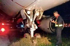 Máy bay mang số hiệu AK6443 của hãng hàng không AirAsia bị trượt bánh. (Nguồn: Nst.com.my)