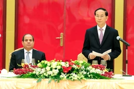 Chủ tịch nước Trần Đại Quang đọc diễn văn tại tiệc chiêu đãi. (Ảnh: Nhan Sáng/TTXVN)