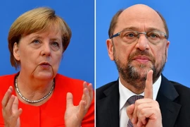Hai ứng cử viên hàng đầu trong cuộc đua tranh chức thủ tướng Đức là bà Angela Merkel (ảnh, trái) và ông Martin Schulz (ảnh, phải). (Nguồn: AFP/TTXVN)