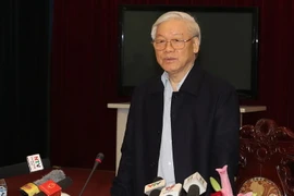 Tổng Bí thư Nguyễn Phú Trọng phát biểu tại buổi làm việc với Ban Thường vụ Tỉnh ủy Nam Định. (Ảnh: Trí Dũng/TTXVN)