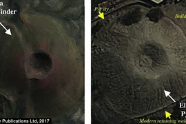 Kim tự tháp El Volcan chụp từ trên cao, thấy rõ "miệng núi lửa." (Nguồn: Antiquity)