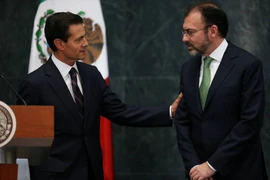 Tổng thống Enrique Peña Nieto (trái) chúc mừng tân Ngoại trưởng Luis Videgaray (phải) tại lễ nhậm chức. (Nguồn: Reuters)