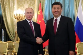 Tổng thống Nga Vladimir Putin (trái) và Chủ tịch Trung Quốc Tập Cận Bình tại cuộc gặp ở Moskva, Nga ngày 4/7. (Nguồn: AFP/TTXVN)