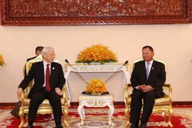 Tổng Bí thư Nguyễn Phú Trọng hội kiến với Chủ tịch Thượng viện Campuchia Samdech Say Chhum. (Ảnh: Trí Dũng/TTXVN)