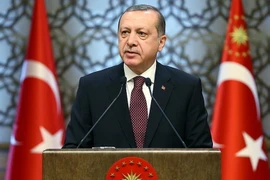 Tổng thống Thổ Nhĩ Kỳ Tayyip Erdogan phát biểu nhân dịp Năm mới 2017 ở Ankara ngày 1/1/2017. (Nguồn: Anadolu Agency/TTXVN)