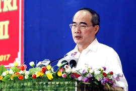Bí thư Thành ủy Thành phố Hồ Chí Minh Nguyễn Thiện Nhân phát biểu. (Ảnh: Hoàng Hải/TTXVN)