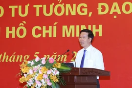 Ông Võ Văn Thưởng, Ủy viên Bộ Chính trị, Bí thư Trung ương Đảng, Trưởng Ban Tuyên giáo Trung ương đến dự và phát biểu. (Ảnh: Doãn Tấn/TTXVN)