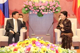 Chủ tịch Quốc hội Nguyễn Thị Kim Ngân tiếp Thủ tướng Lào Thongloun Sisoulith. (Ảnh: Trọng Đức/TTXVN)