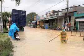Nhiều đoạn trên Quốc lộ 1A qua thành phố Quy Nhơn ngập sâu. (Ảnh: Tường Quân/TTXVN)