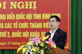 Bộ trưởng Bộ Tài chính Hồ Đức Phớc trả lời ý kiến cử tri. (Ảnh: Nguyên Linh/TTXVN)