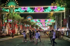 Không gian phố đi bộ về đêm trên đường 16 tháng 4 (thành phố Phan Rang - Tháp Chàm, Ninh Thuận). (Ảnh: Nguyễn Thành/TTXVN)