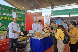 Du khách tham quan Hội chợ trưng bày sản phẩm tại Hội thi. (Ảnh: Khoa Chương/TTXVN)