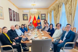 Đại sứ Nguyễn Thị Bích Thảo gặp mặt kiều bào Việt Nam và các thành viên Câu lạc bộ Trường Sa tại Hungary chuẩn bị cho chuyến đi của đoàn kiều bào về thăm Trường Sa và các nhà giàn năm 2024. (Ảnh: TTXVN phát)