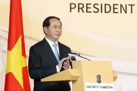 Chủ tịch nước Trần Đại Quang đến dự và phát biểu tại Diễn đàn Doanh nghiệp Việt Nam-Singapore. (Ảnh: Nhan Sáng/TTXVN)