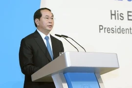 Chủ tịch nước Trần Đại Quang đến dự và phát biểu tại Diễn đàn Singapore. (Ảnh: Nhan Sáng/TTXVN)