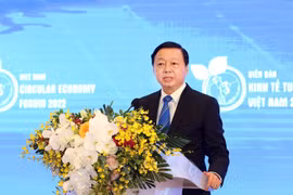 Bộ trưởng Bộ Tài nguyên và Môi trường Trần Hồng Hà phát biểu tại diễn đàn. (Ảnh: PV/Vietnam+)