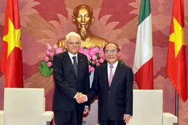 Chủ tịch Quốc hội Nguyễn Sinh Hùng hội kiến Tổng thống Cộng hòa Italy, Ngài Sergio Mattarella sang thăm cấp Nhà nước Việt Nam. (Ảnh: Trọng Đức/TTXVN) 