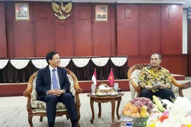 Đại sứ Việt Nam tại Indonesia, Hoàng Anh Tuấn chào xã giao Bộ trưởng Marwan Jafar. (Ảnh: Đỗ Quyên/Vietnam+)