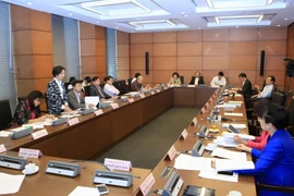 Đoàn đại biểu Quốc hội Thành phố Hà Nội thảo luận ở tổ. (Ảnh: Doãn Tấn/TTXVN) 