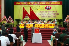 Các đại biểu bỏ phiếu bầu Ban Chấp hành Đảng bộ tỉnh Gia Lai khóa XV, ngày 14/10. (Ảnh: Hoài Nam/TTXVN)