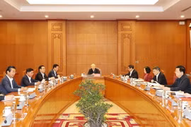 Tổng Bí thư Nguyễn Phú Trọng phát biểu kết luận phiên họp Tiểu ban Nhân sự Đại hội XIV của Đảng. (Ảnh: Trí Dũng/TTXVN)