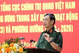 Đại tướng Phan Văn Giang, Ủy viên Bộ Chính trị, Phó Bí thư Quân ủy Trung ương, Bộ trưởng Bộ Quốc phòng phát biểu. (Ảnh: An Đăng/TTXVN)