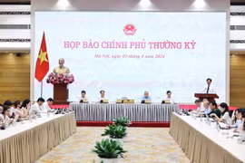 Quang cảnh buổi họp báo Chính phủ thường kỳ tháng 3/2024. (Ảnh: Minh Đức/TTXVN)