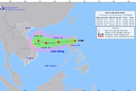 Vị trí và đường đi của áp thấp nhiệt đới. (Nguồn: Trung tâm Dự báo Khí tượng Thủy văn Quốc gia)