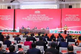 Quang cảnh Hội nghị Toàn quốc tổng kết công tác Hội đồng Nhân dân các tỉnh, thành phố năm 2023 và triển khai kế hoạch công tác năm 2024. (Ảnh: Phạm Kiên/TTXVN)