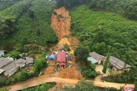 Vụ sạt lở tại thôn Bảo Tân, xã Minh Bảo, thành phố Yên Bái - nơi cướp đi sinh mạng của 4 người trong một gia đình vào ngày 10/9 vừa qua. (Ảnh: Tuấn Anh/TTXVN)