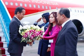 Lễ đón Tổng thống Indonesia Joko Widodo tại Sân bay Quốc tế Nội Bài. (Ảnh: An Đăng/TTXVN)