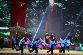 Một tiết mục tại Liên hoan văn nghệ quần chúng và trình diễn trang phục truyền thống các dân tộc ít người. (Ảnh: Quý Trung/TTXVN)