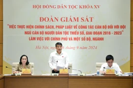 Chủ tịch Hội đồng Dân tộc Y Thanh Hà Niê Kđăm - Trưởng Đoàn giám sát phát biểu tại cuộc làm việc. (Nguồn: Cổng Thông tin Điện tử Quốc hội Việt Nam)