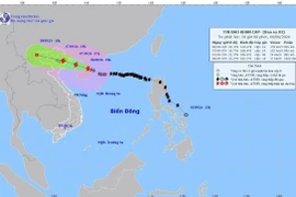 Bản đồ đường đi của bão số 3 lúc 19 giờ ngày 6/9. (Ảnh: TTXVN phát)