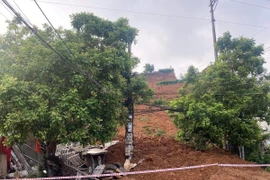 Hiện trường một vụ sạt lở đất ở Yên Bái. (Ảnh: Tuấn Anh/TTXVN)