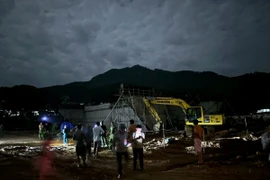 Hiện trường vụ sập hầm chui dân sinh thuộc dự án cao tốc Tuyên Quang-Hà Giang. (Ảnh: Quang Cường/TTXVN)