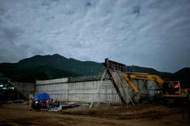 Hiện trường vụ sập hầm chui dân sinh thuộc dự án cao tốc Tuyên Quang-Hà Giang. (Ảnh: Quang Cường/TTXVN)