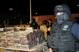 Cảnh sát Mexico gác bên số ma túy thu giữ trong các chiến dịch truy quét tội phạm ma túy tại Mexico City. (Ảnh: AFP/TTXVN)