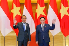 Chủ tịch Quốc hội Vương Đình Huệ với Tổng thống Indonesia Joko Widodo. (Ảnh: Nhan Sáng/TTXVN)